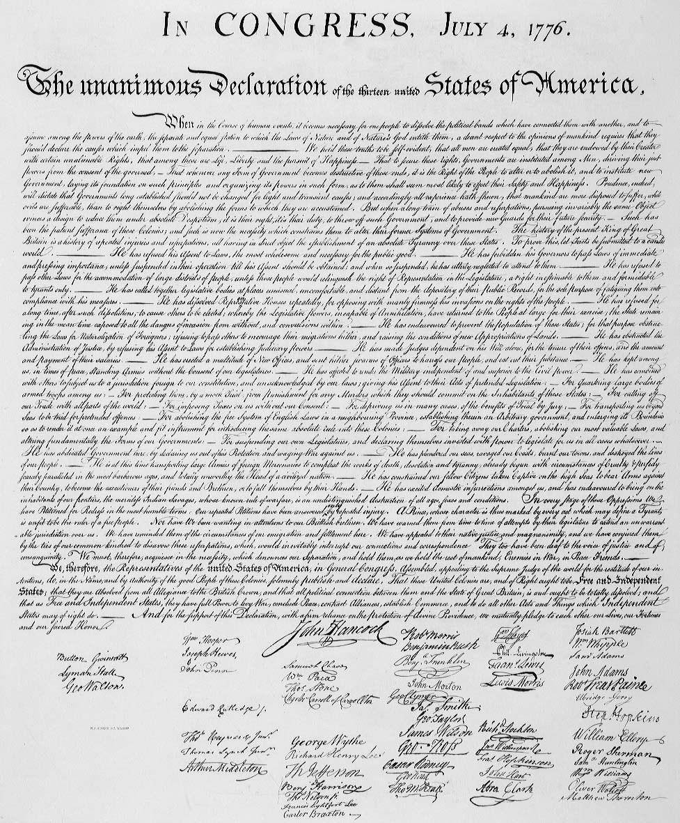 On July 4th, 1776, the Declaration of Independence was passed.