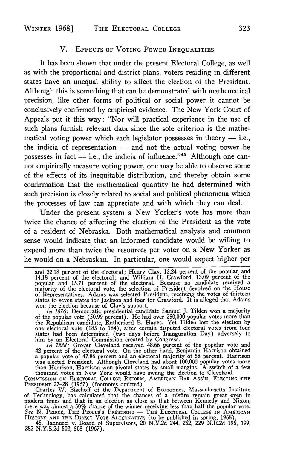 WINTER 1968] Villanova Law Review, Vol. 13, Iss. 2 [1968], Art. 3 THE ELECTORAL COLLEGE V.