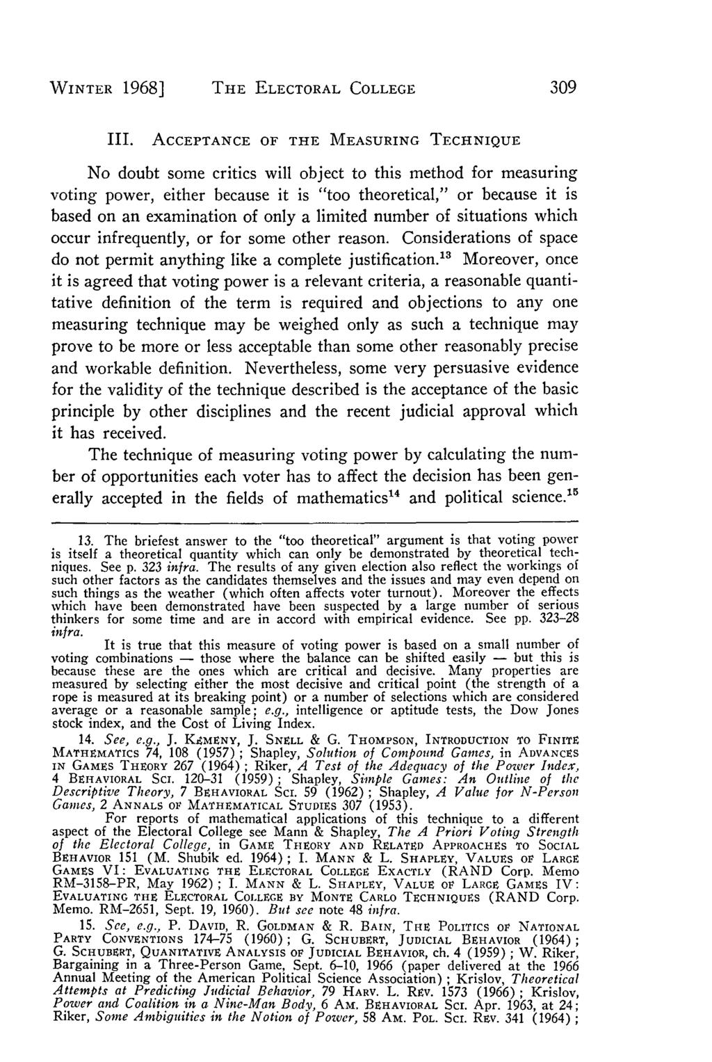 Villanova Law Review, Vol. 13, Iss. 2 [1968], Art. 3 WINTER 1968] THE ELECTORAL COLLEGE III.