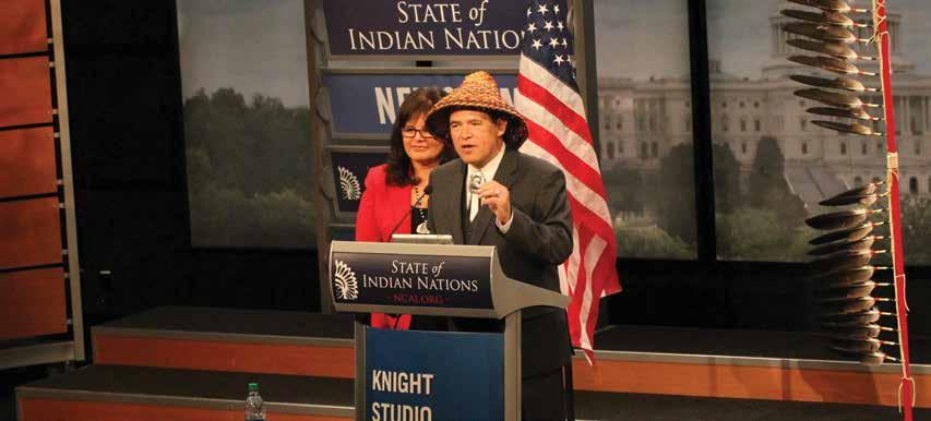 NCAI President Brian Cladoosby answers questions from the press during his first State of Indian Nations.