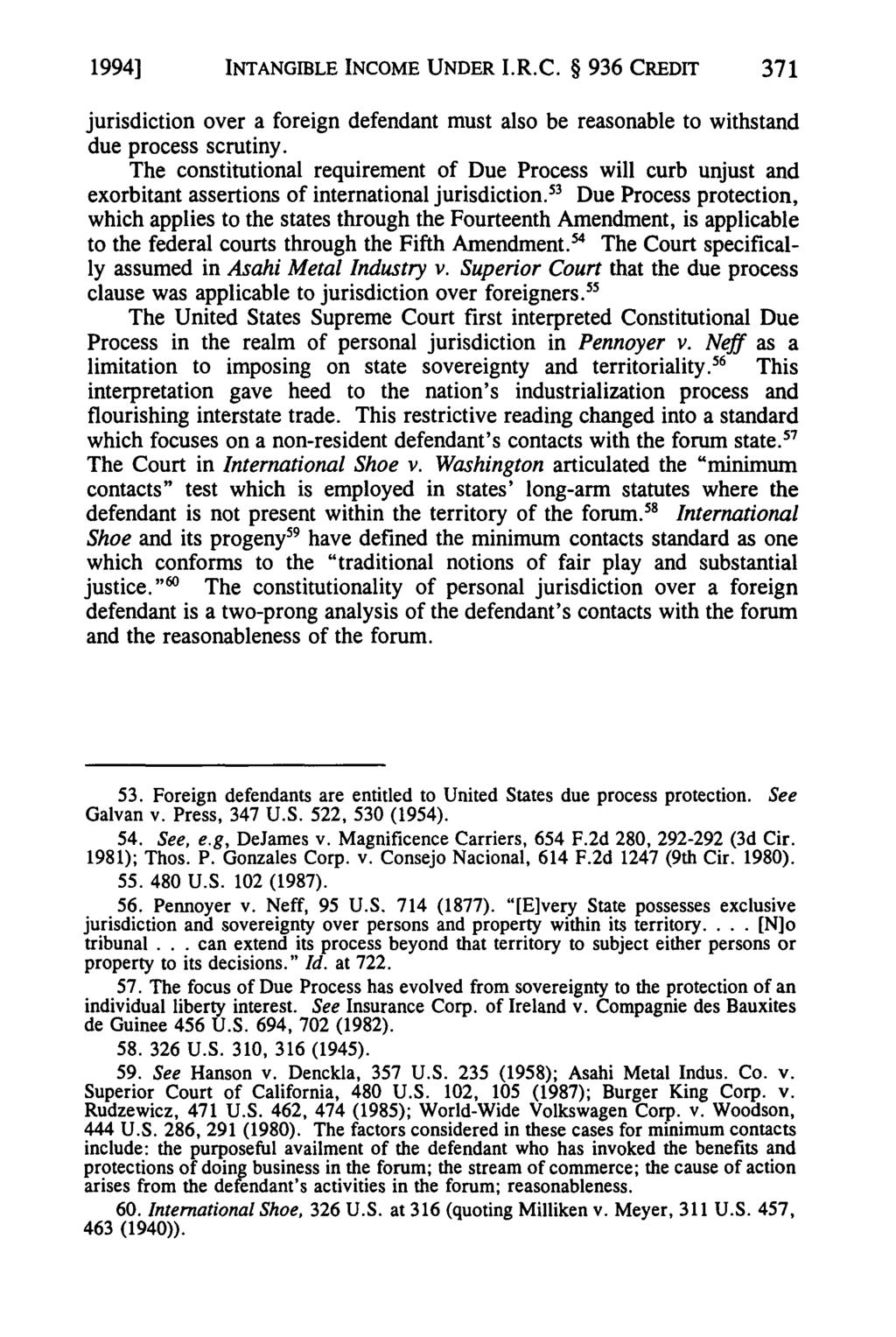 1994] Ellencrig: Expanding Personal Jurisdiction Over Foreign Defendants: A Respon INTANGIBLE INCO