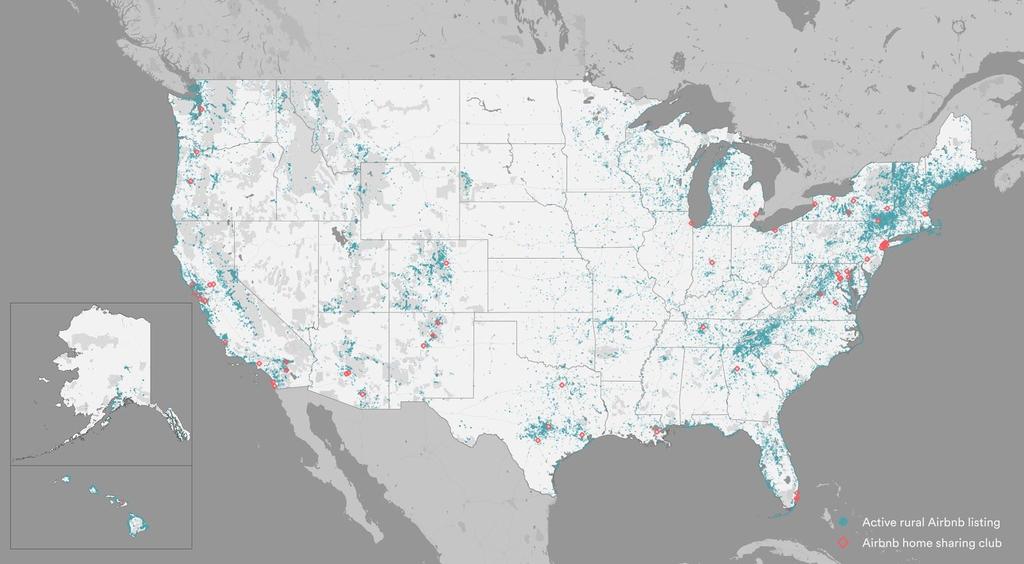 Location of Airbnb US rural listings and