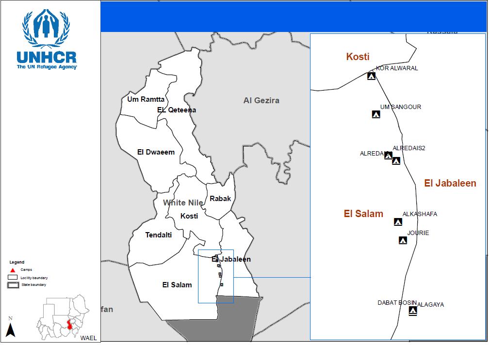 Map 1: Refugee camps in White Nile