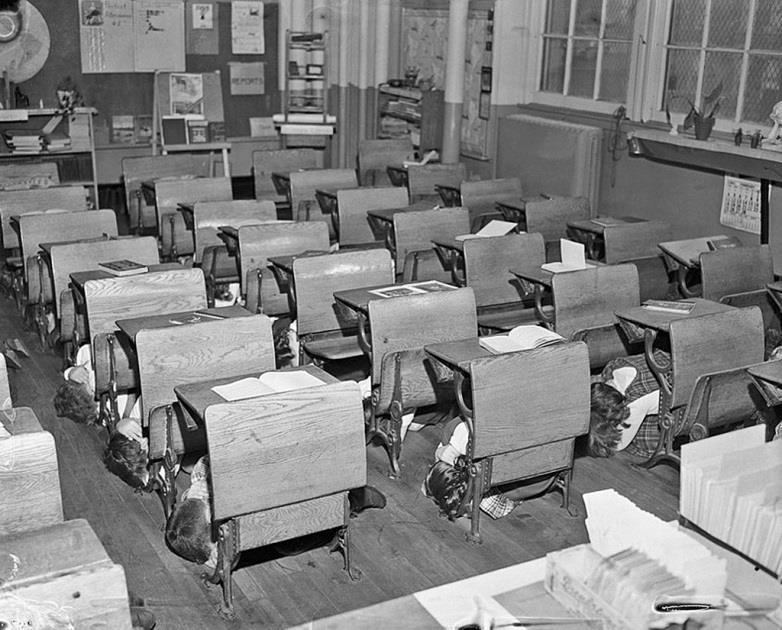 During the 1950s and 1960s, American schools regularly held drills to train children