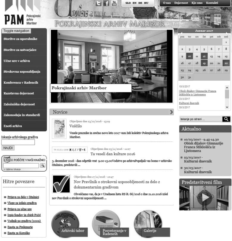 Na sliki 2 je prikazana vstopna stran spletne strani Zgodovinskega arhiva Ljubljana.