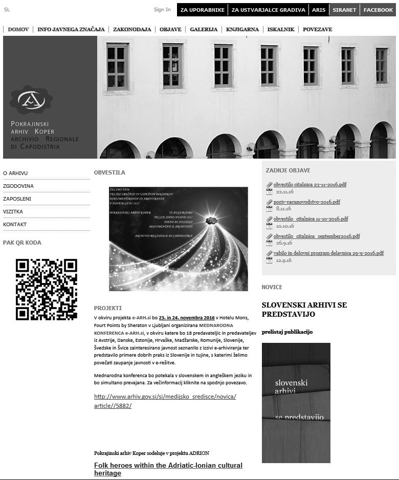 Na sliki 5 je prikazana začetna stran spletne strani Zgodovinskega arhiva na Ptuju. Povezava na iskalnik SIRAnet je na vrhu strani.