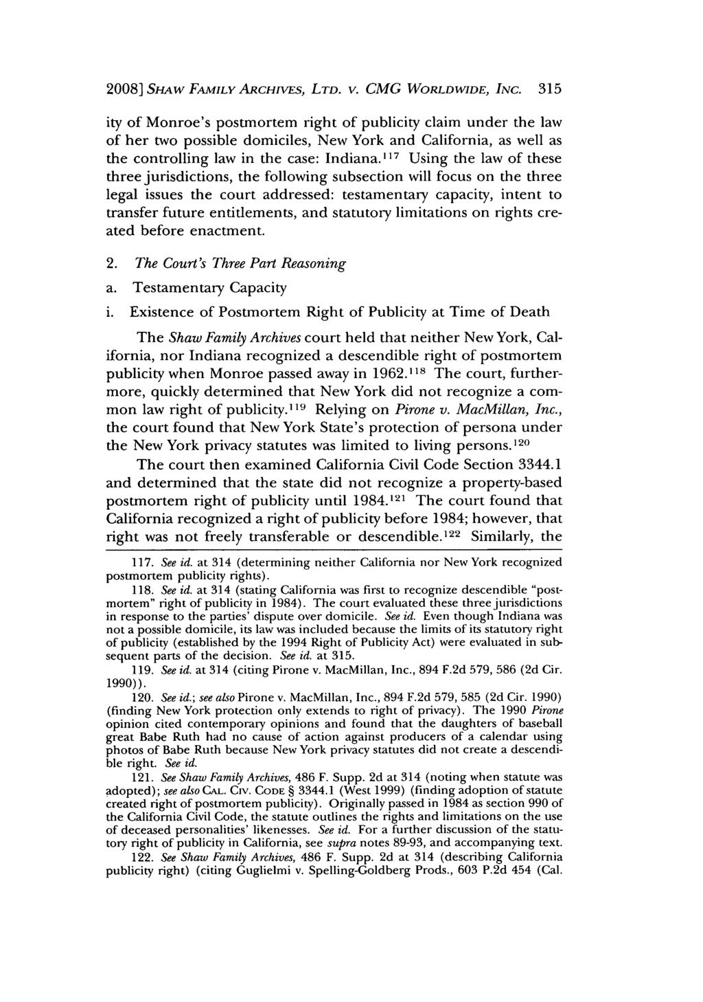 Fuller: Like a Candle in the Wind: Shaw Family Archives, LTD. v. CMG Worl 2008] SHAw FAMILY ARCHIVES, LTD. V. CMG WORLDWIDE, INC.