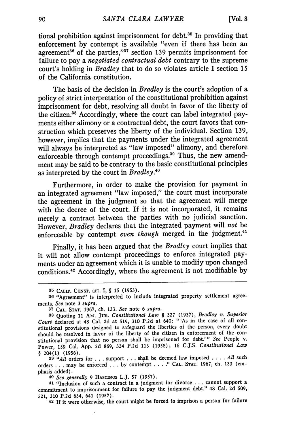 SANTA CLARA LAWYER [Vol. 8 tional prohibition against imprisonment for debt.
