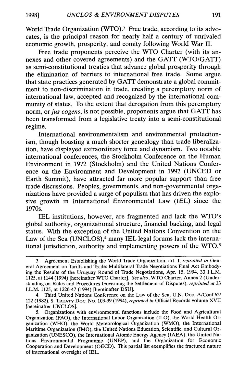 19981 UNCLOS & ENVIRONMENT DISPUTES World Trade Organization (WTO).
