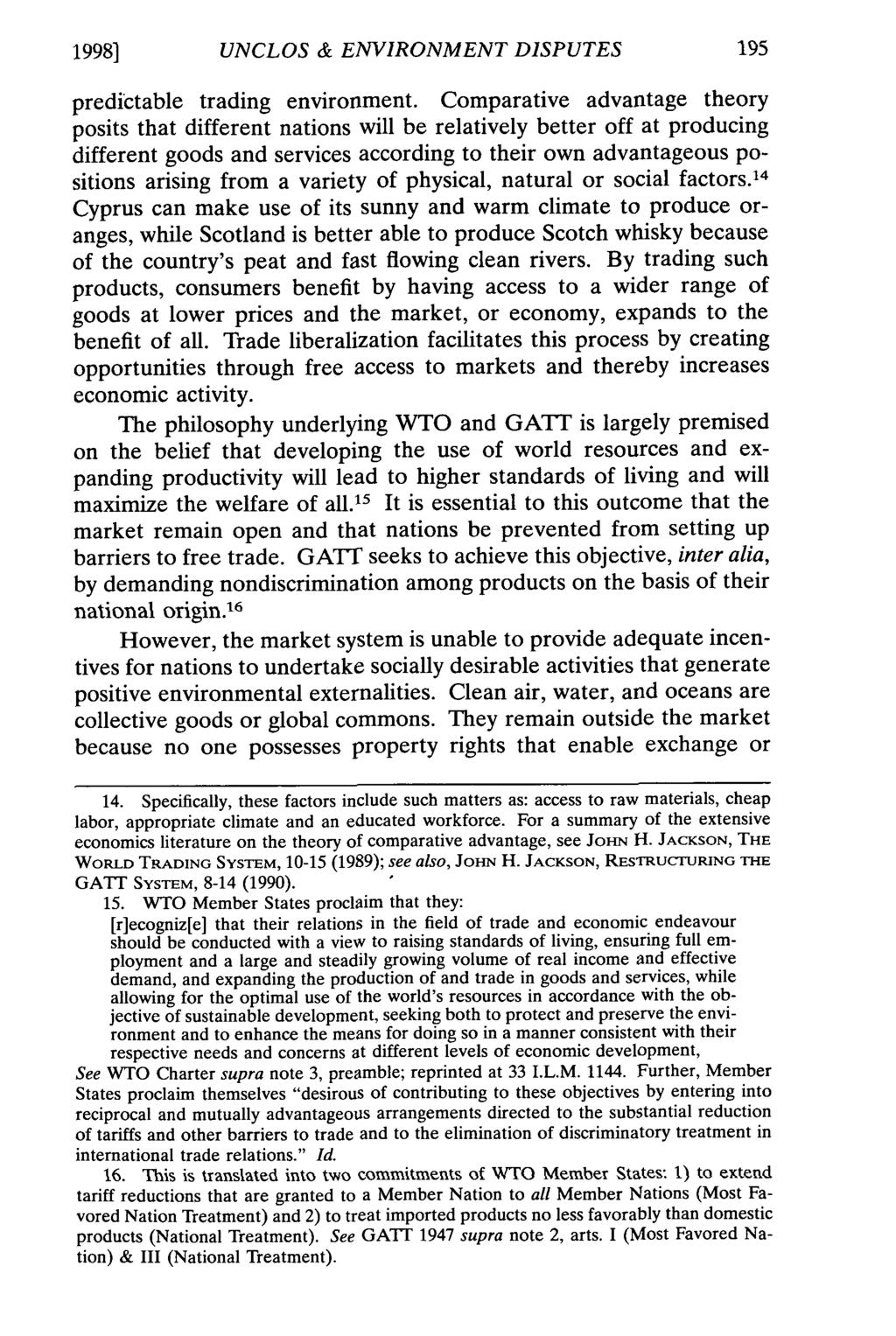 19981 UNCLOS & ENVIRONMENT DISPUTES predictable trading environment.
