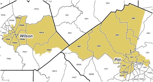 identifiable districts contains four split precincts. That boundary is depicted below.