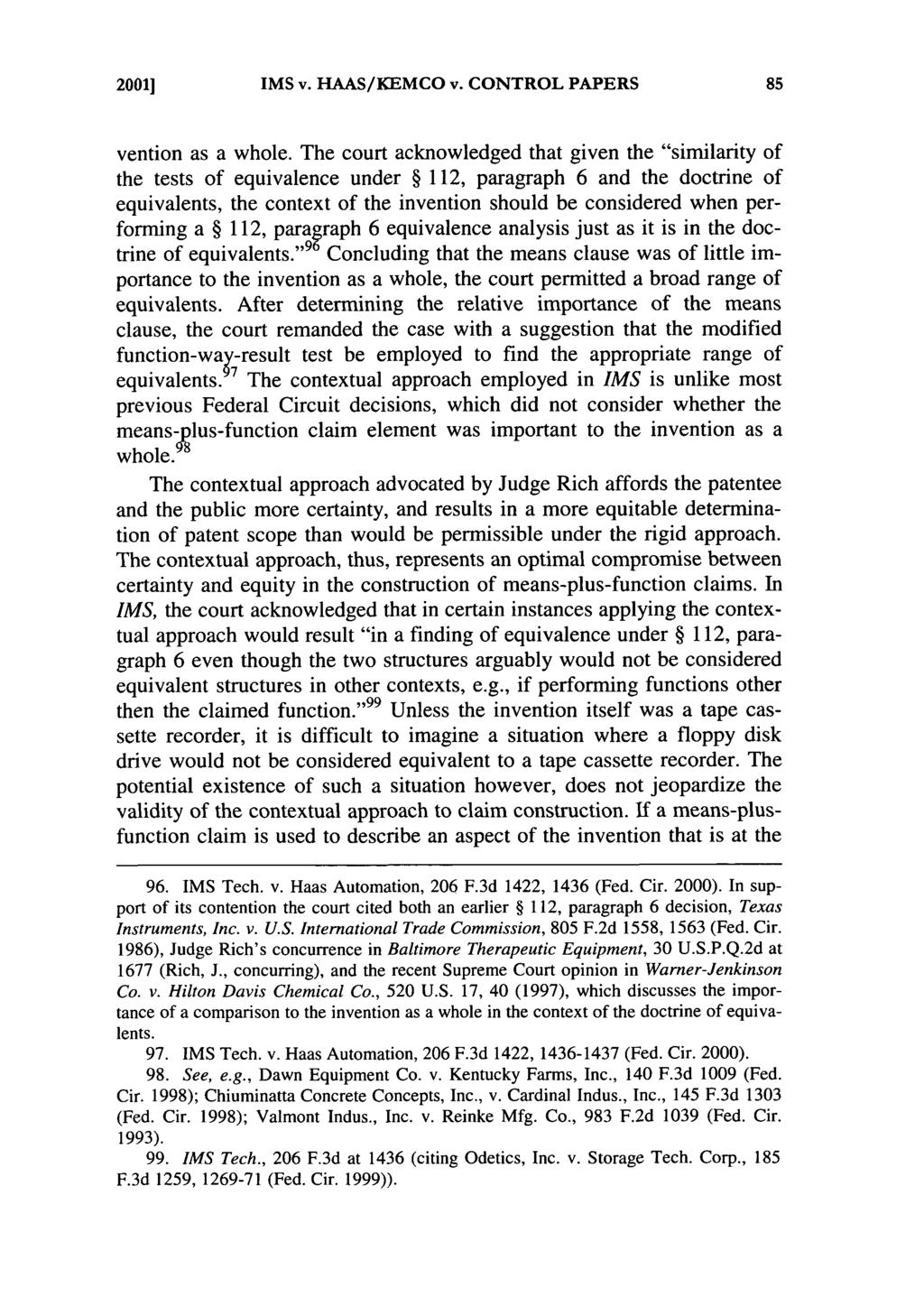 20011 IMS v. HAAS/KEMCO v. CONTROL PAPERS vention as a whole.