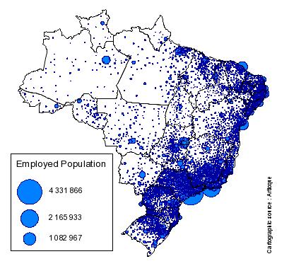 Employment inequality between municipalities is lower than wage inequality, although both distribution exhibit evident patterns of spatial accumulation (Figure ).