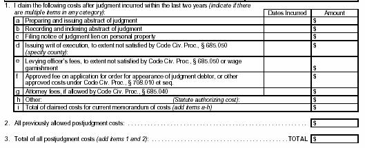 Enter Dates and Amounts as appropriate. Items a through h are for new costs. If you have filed one of these forms previously in this case, do not include those costs again.