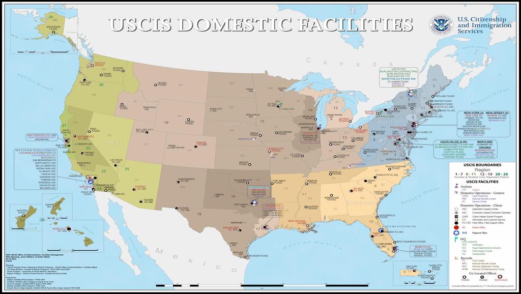 USCIS Domestic Offices 4 Regions, 26 Districts,