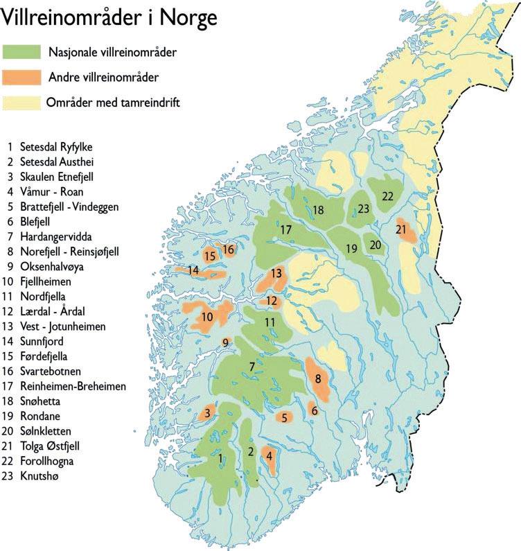 Figure 6 Wild reindeer areas in Norway (Retrived from www.villrein.no).
