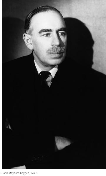 John Maynard Keynes John Maynard Keynes (1883 1946, last name rhymes with rains ) was born into an educated family.