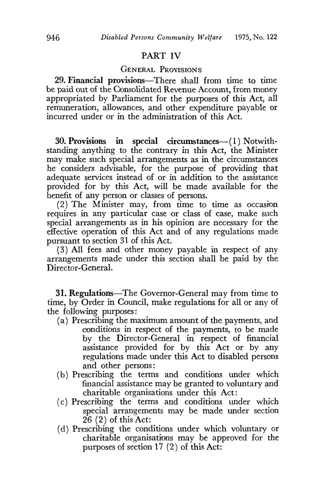 946 Disabled Persons Community Wel/are 1975, No. 122 PART IV GENERAL PROVISIONS 29.