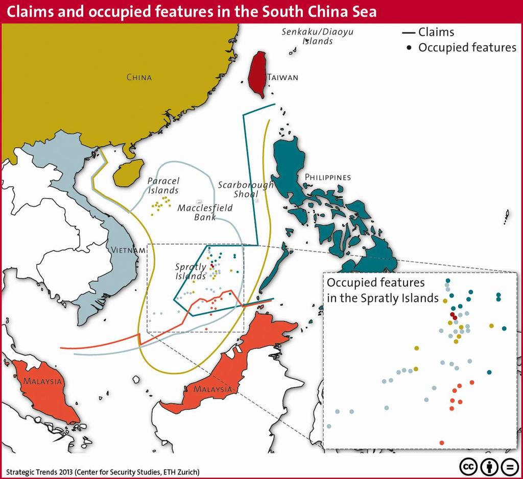 A.2.2 Occupied Spratly Territory within Conflicting Claims 237 This map shows the Spratly occupied features within the conflicting boundary claims.