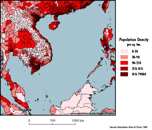 A.5 Population Densities in Coastal Areas around South China Sea 242 This map shows the population densities around the coastal areas surrounding the South China