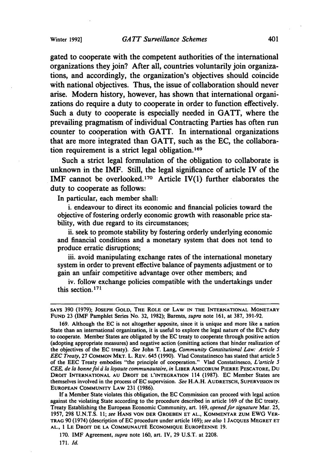 Winter 1992] GA TT Surveillance Schemes gated to cooperate with the competent authorities of the international organizations they join?