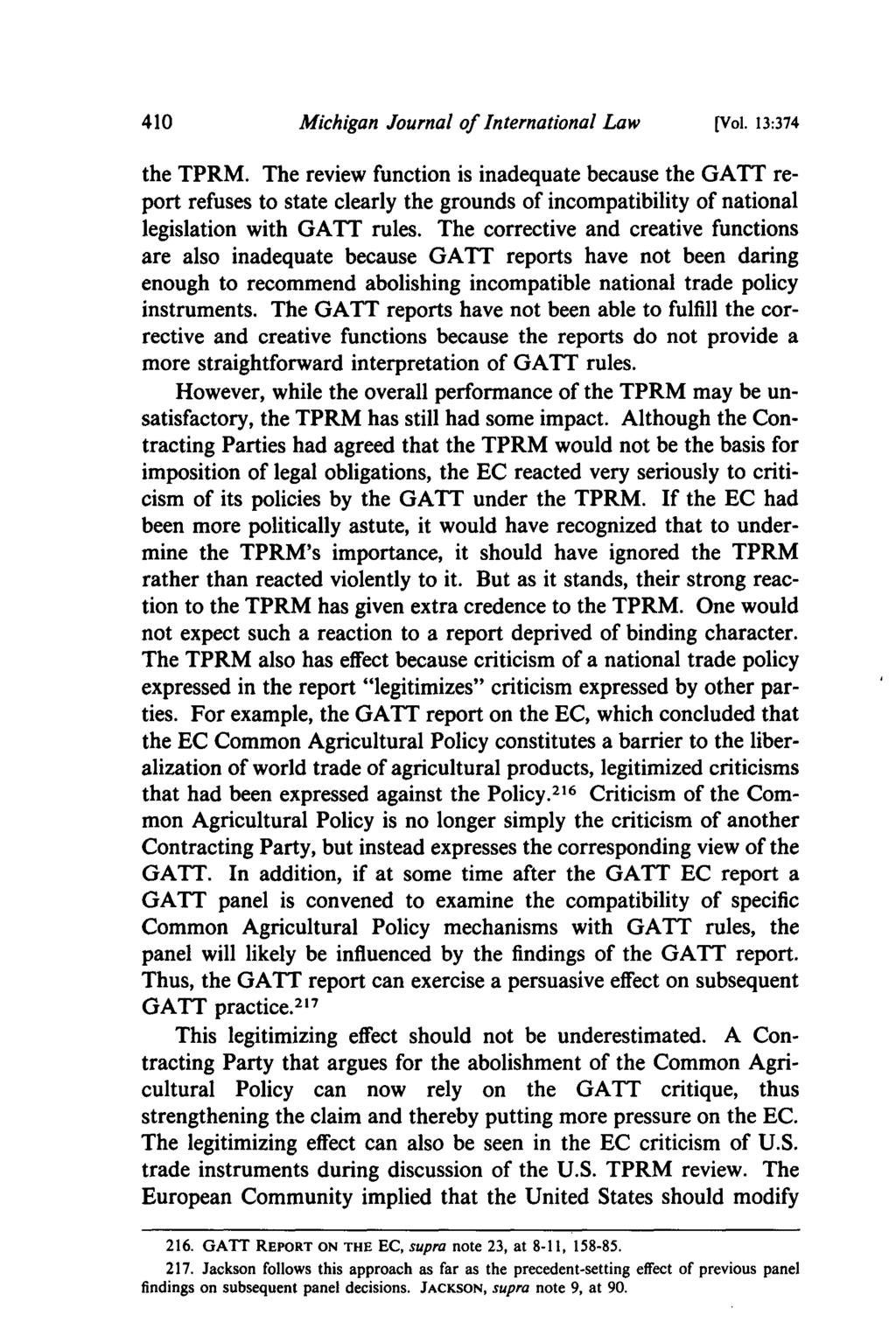 Michigan Journal of International Law [Vol. 13:374 the TPRM.