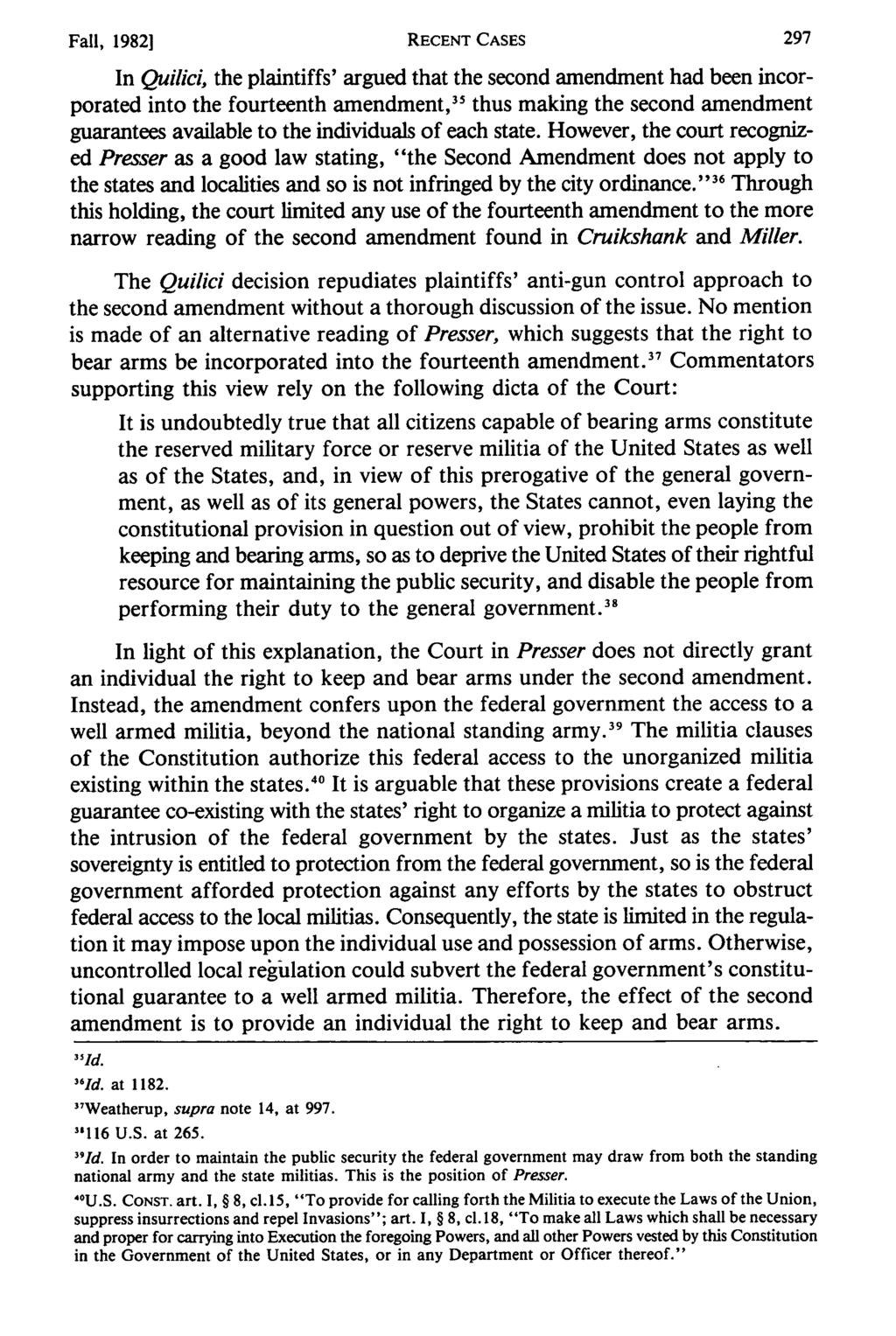 Fall, 19821 RECENT CASES Benedic: Quilici v.