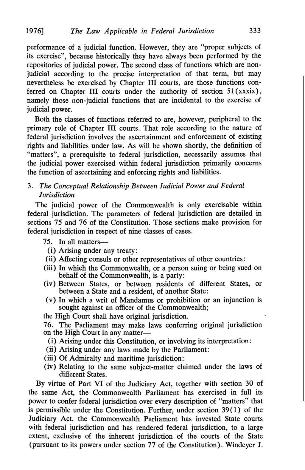 19761 The Law Applicable in Federal Jurisdiction 333 performance of a judicial function.