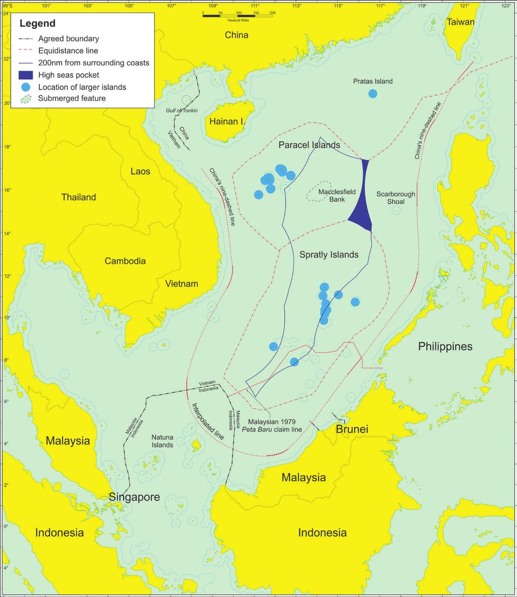 defining eez claims from islands 237 figure 8 Existing maritime claims and EEZ claim from largest islands (with equidistance lines) and 12-nm territorial sea arcs from rocks necessary to set aside