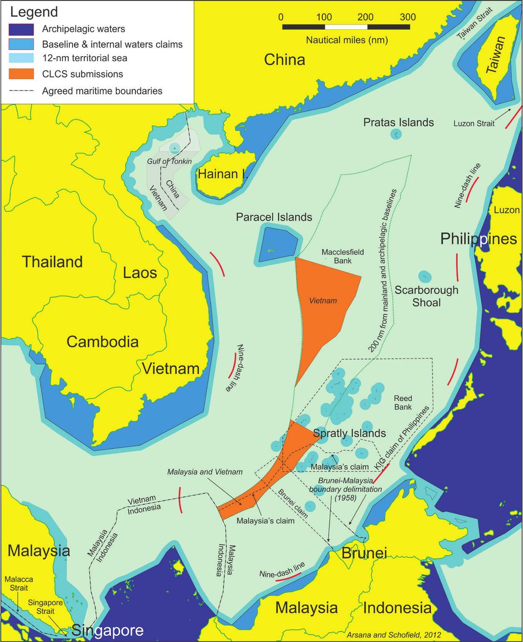defining eez claims from islands 199 figure 1 Baselines and maritime claims in the South China Sea Source: Adapted from a map included in the January 2013 issue of the American Journal of