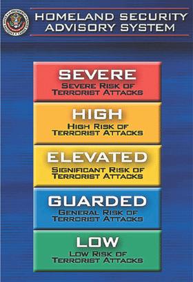 The Department of Homeland Security One of the first efforts of DHS was the creation of a color-coded warning system to alert citizens to the likelihood of a terrorist attack.