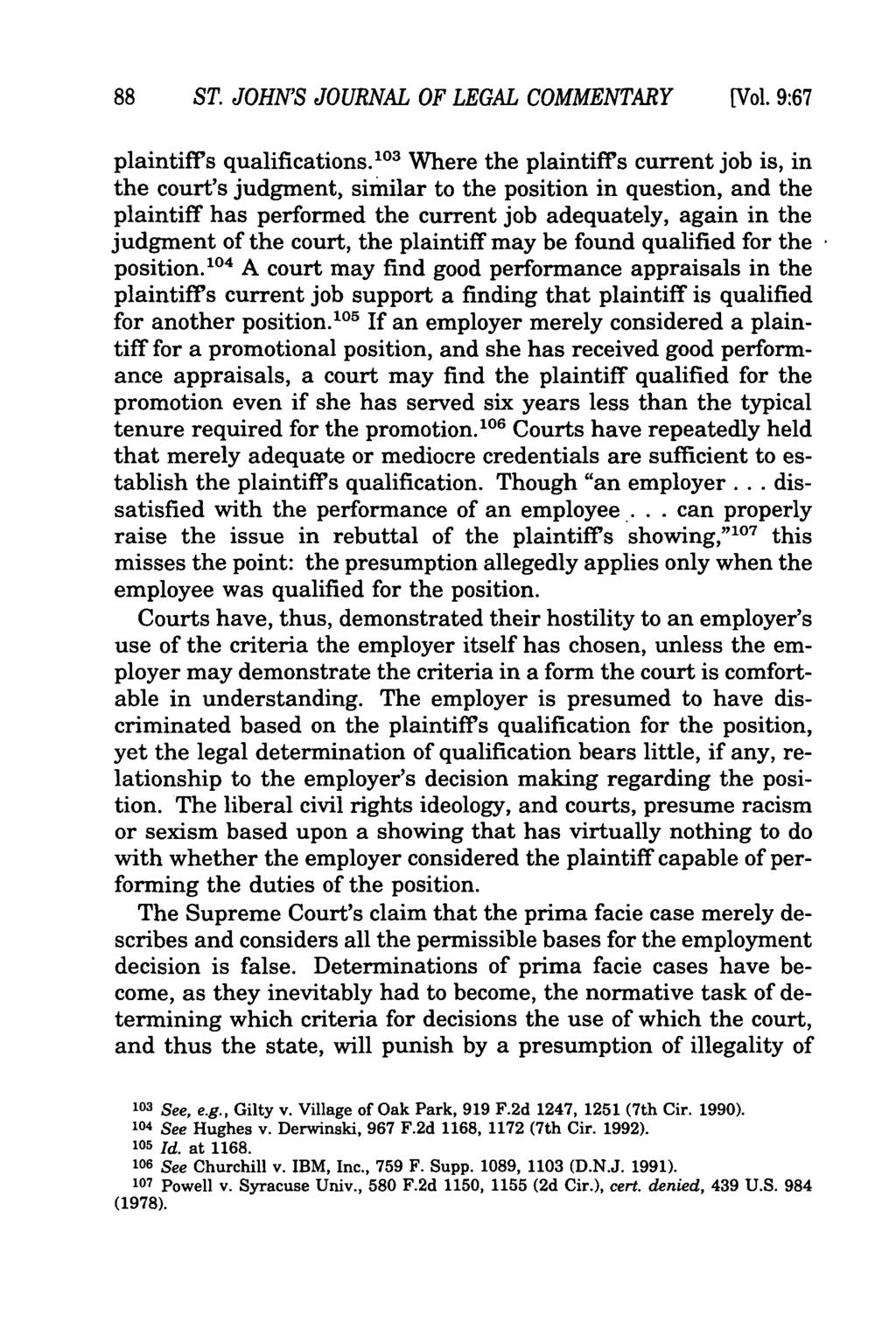 88 ST. JOHN'S JOURNAL OF LEGAL COMMENTARY [Vol. 9:67 plaintiffs qualifications.