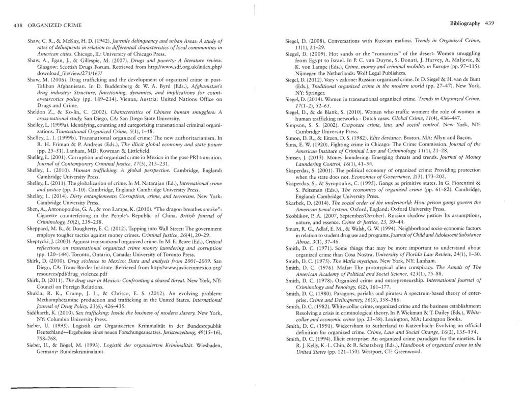 438 ORGANIZED CRIME Bibliography 439 Shaw, C. R., & McKay, H. D. ( 1942).