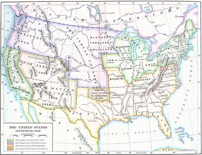 United States in 1850 Explain: 1854 -Kansas and Nebraska want to join the Union. Refer to the Missouri Compromise.