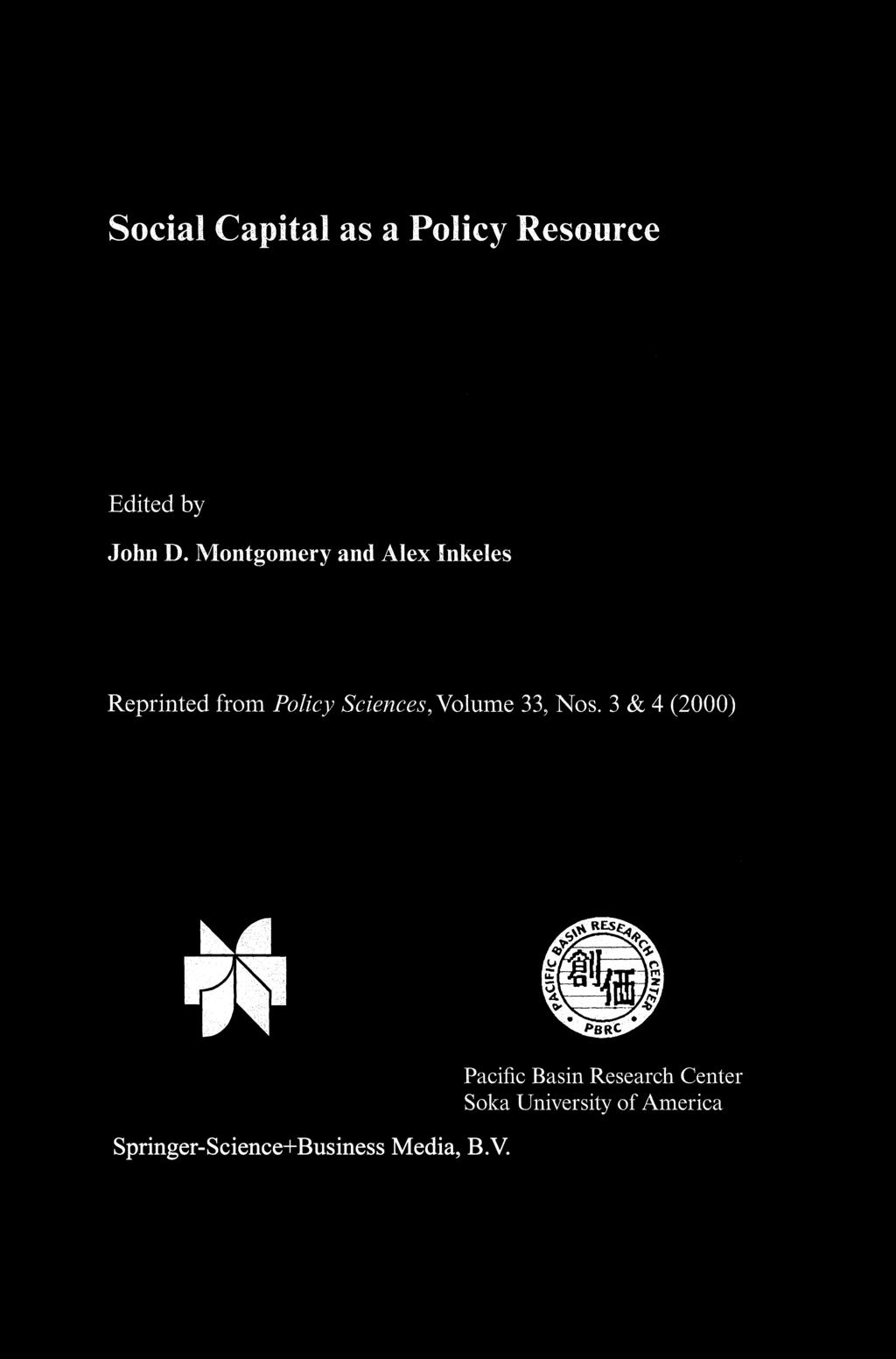 Social Capital as a Policy Resource Edited by John D.