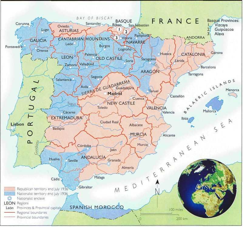 10 Essential Histories - The Spanish Civil War 1936-1939 The division of Spain between Republicans and Nationalists, July 1936 Soviet policy in Spain failed, both in the defeat of the Republic and in