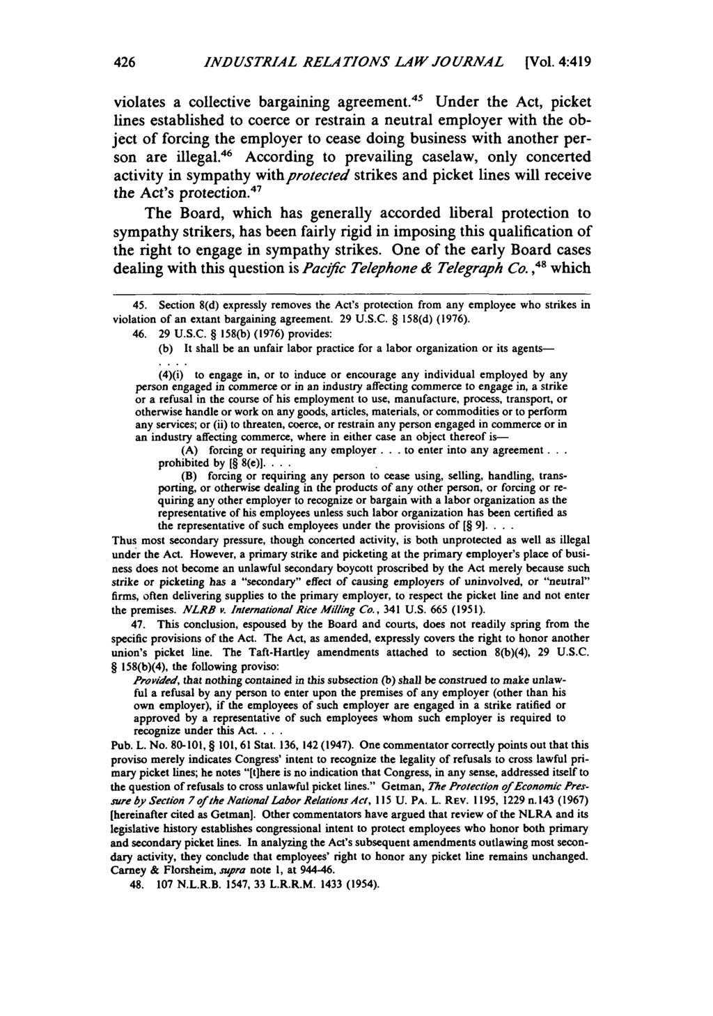 426 INDUSTRIAL RELATIONS LAW JOURNAL [Vol. 4:419 violates a collective bargaining agreement.