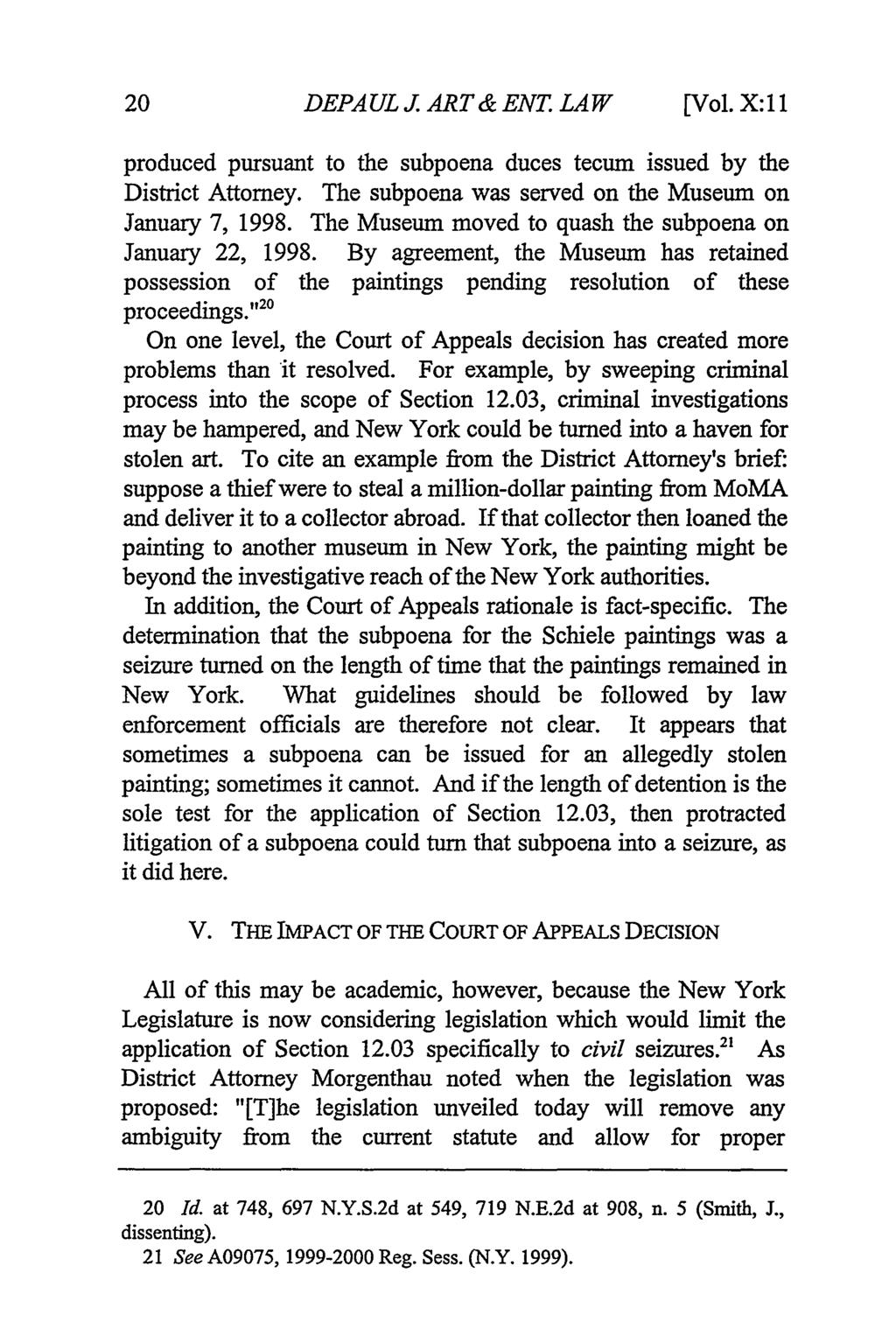 DePaul Journal of Art, Technology & Intellectual Property Law, Vol. 10, Iss. 1 [], Art. 3 DEPAUL J ART& ENT. LAW [Vol.