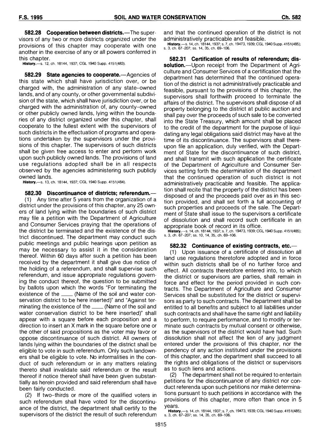 F.S. 1995 SOIL AND WATER CONSERVATION Ch.582 582.28 Cooperation between districts.