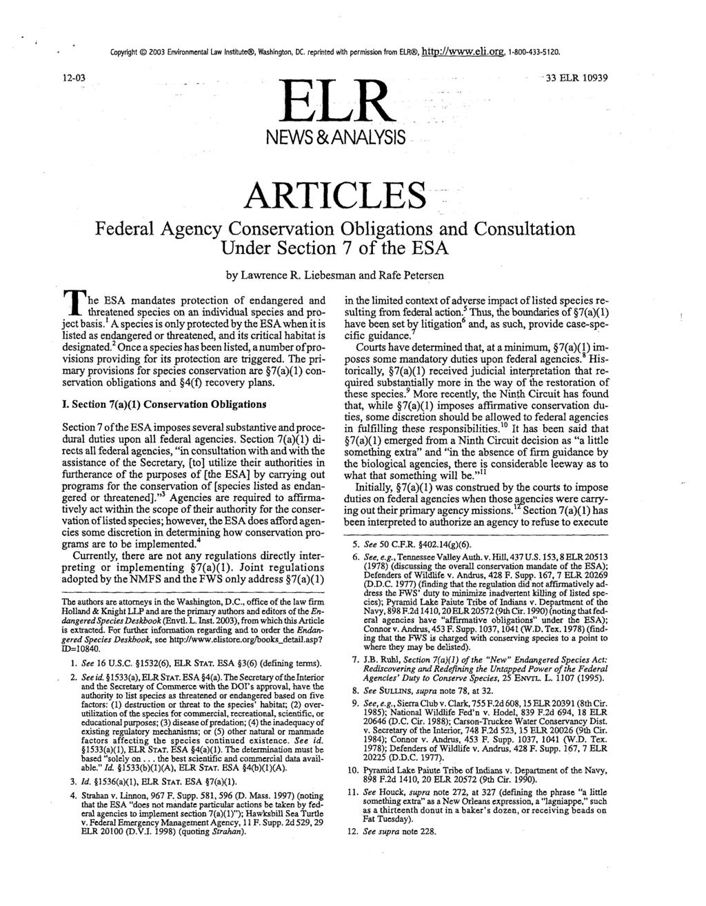 12-03 Copyright 2003 Environmental Law Institute, Washington, DC. reprinted with permission from ELR, http.'//www.eli.org, 1-800-433-5120.