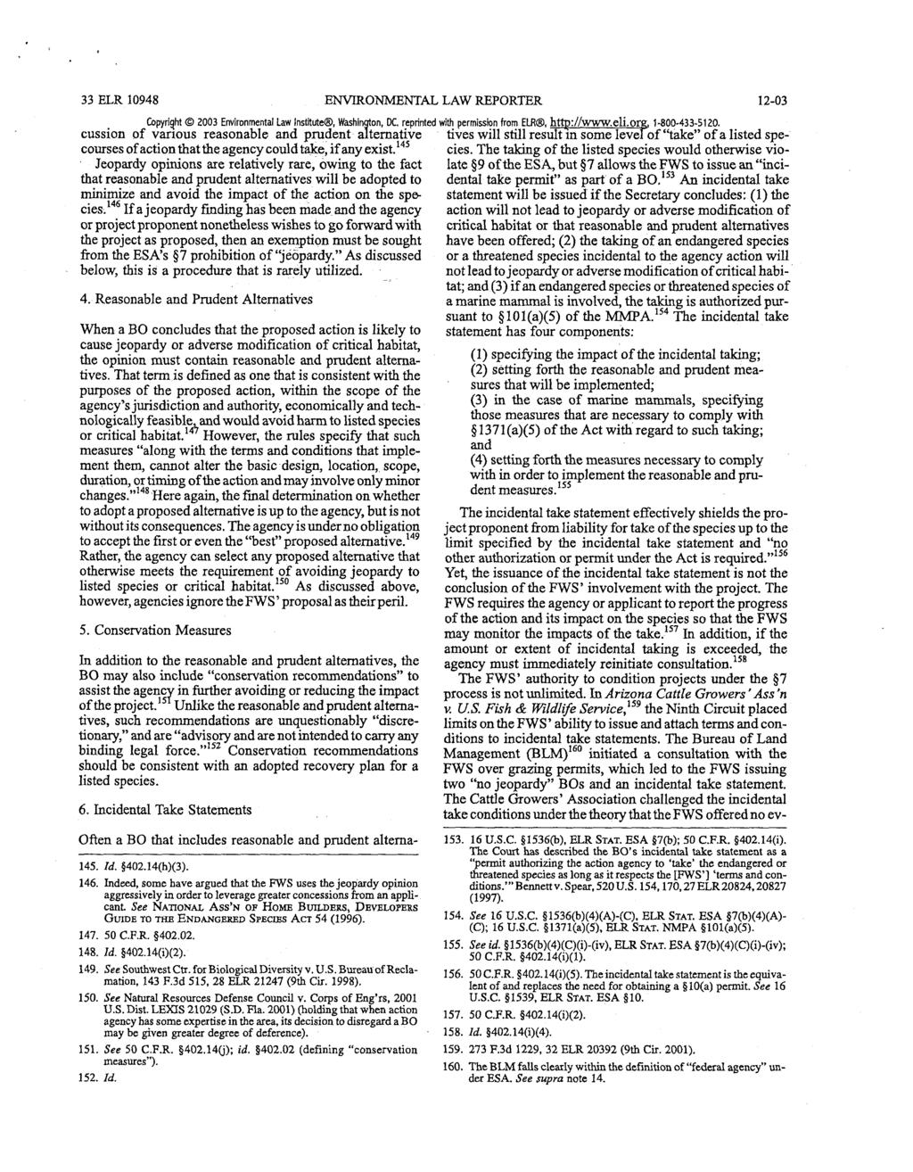 33 ELR 10948 ENVIRONMENTAL LAW REPORTER 12-03 Copyright 2003 Environmental Law Institute, Washington, DC. reprinted with permission from ELR, http://www.eli.ore, 1-800-433-5120.