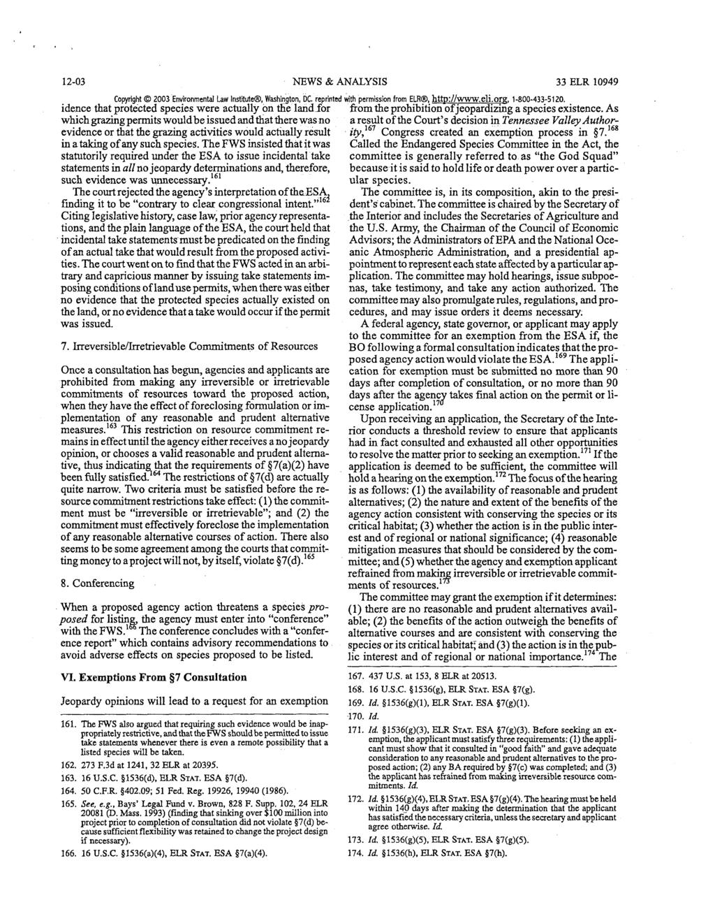 12-03 NEWS & ANALYSIS 33 ELR 10949 Copyright 2003 Environmental Law Institute, Washington, DC. repn reprinted with permission from ELR, http://www.eli.org. m 1-800-433-5120.