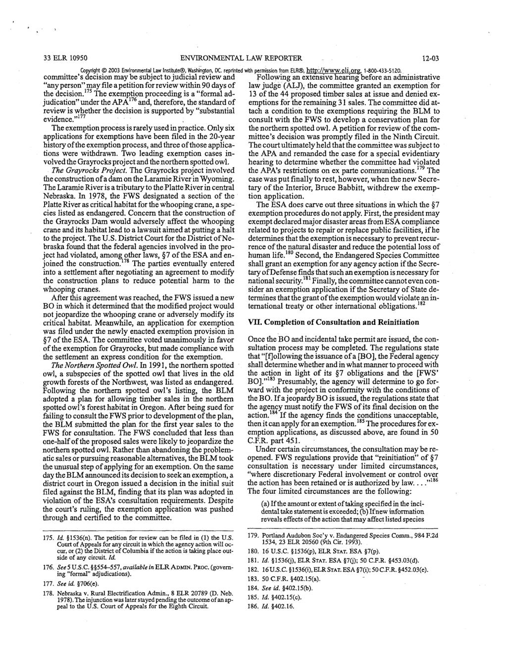 33 ELR 10950 ENVIRONMENTAL LAW REPORTER 12-03 Copyright 2003 Environmental^ law Institute, Washington, DC. reprinted with permission from.elr, http://www.eli.org. 1-800-433-51ZO.