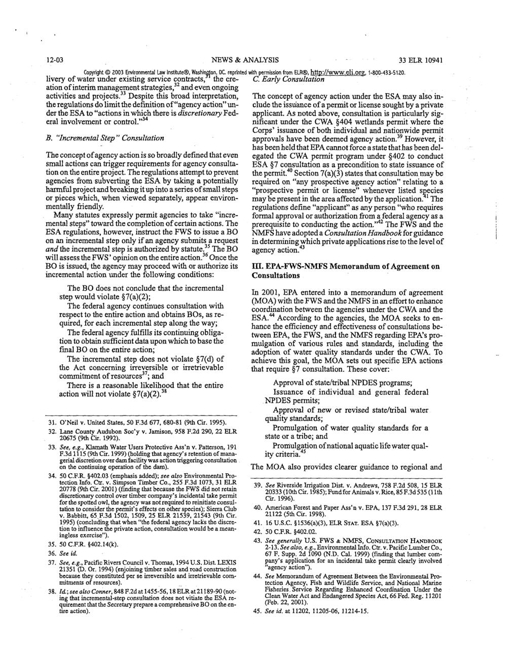 12-03 NEWS & ANALYSIS 33 ELR 10941 Copyright 2003 Environmental Law Institute, Washington, DC. reprinted with permission from ELR, http://www.eli. org, 1-800-433-5120.