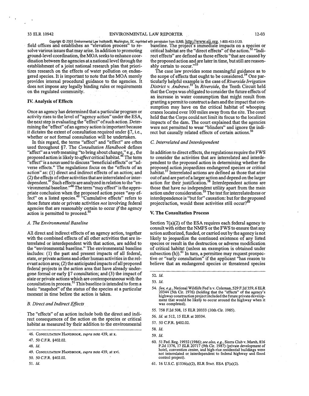 33 ELR 10942 ENVIRONMENTAL LAW REPORTER 12-03 Copyright 2003 Environmental Law Institute, Washington, DC. reprinted with permission from ELR, http://www.eli.org, 1-800-433-5120.