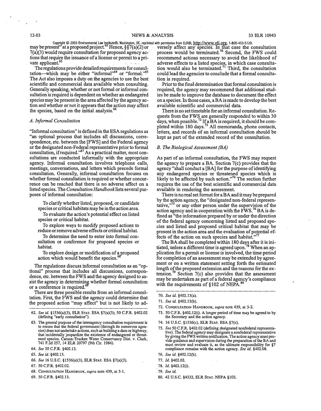 12-03 NEWS & ANALYSIS 33 ELR 10943 Copyright 2003 Environmental^ Law Institute, Washington, DC. reprinted with permission from ELR, http://www.eli.org, 1-800-433-5120.