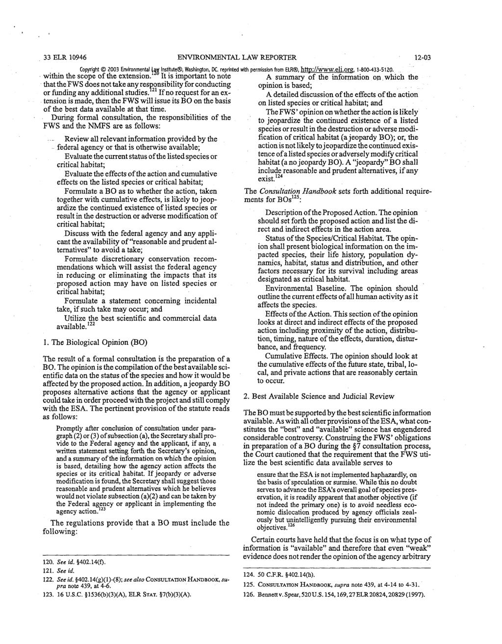 33 ELR 10946 ENVIRONMENTAL LAW REPORTER 12-03 Copyright 2003 Environmental within the scope of the extension.