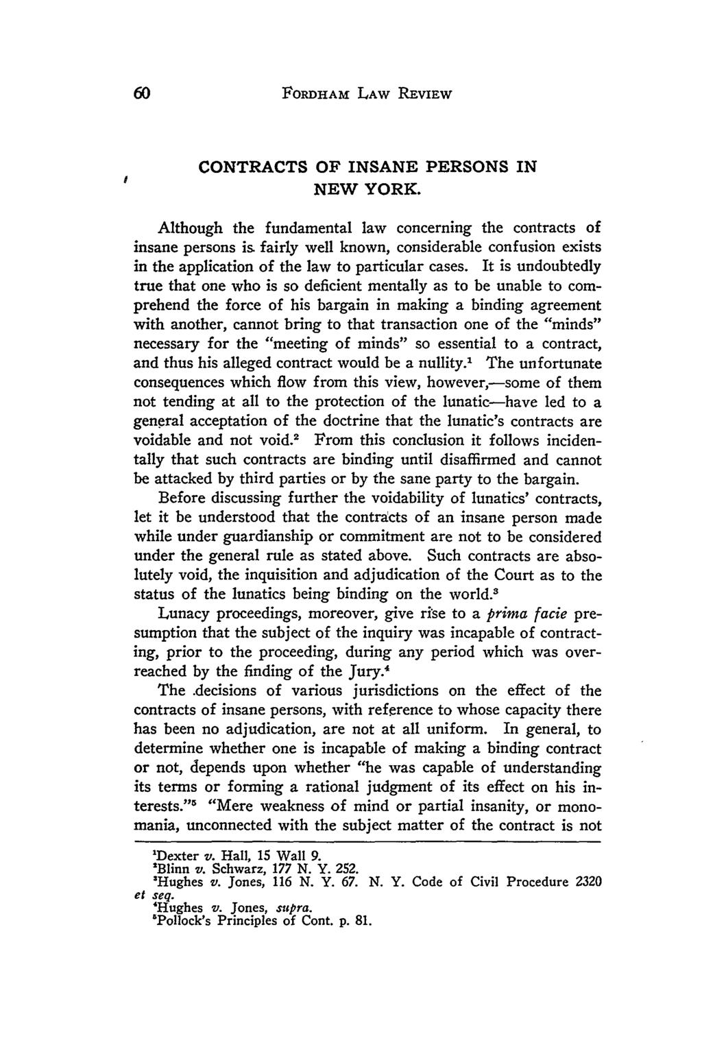 CONTRACTS OF INSANE PERSONS IN NEW YORK.