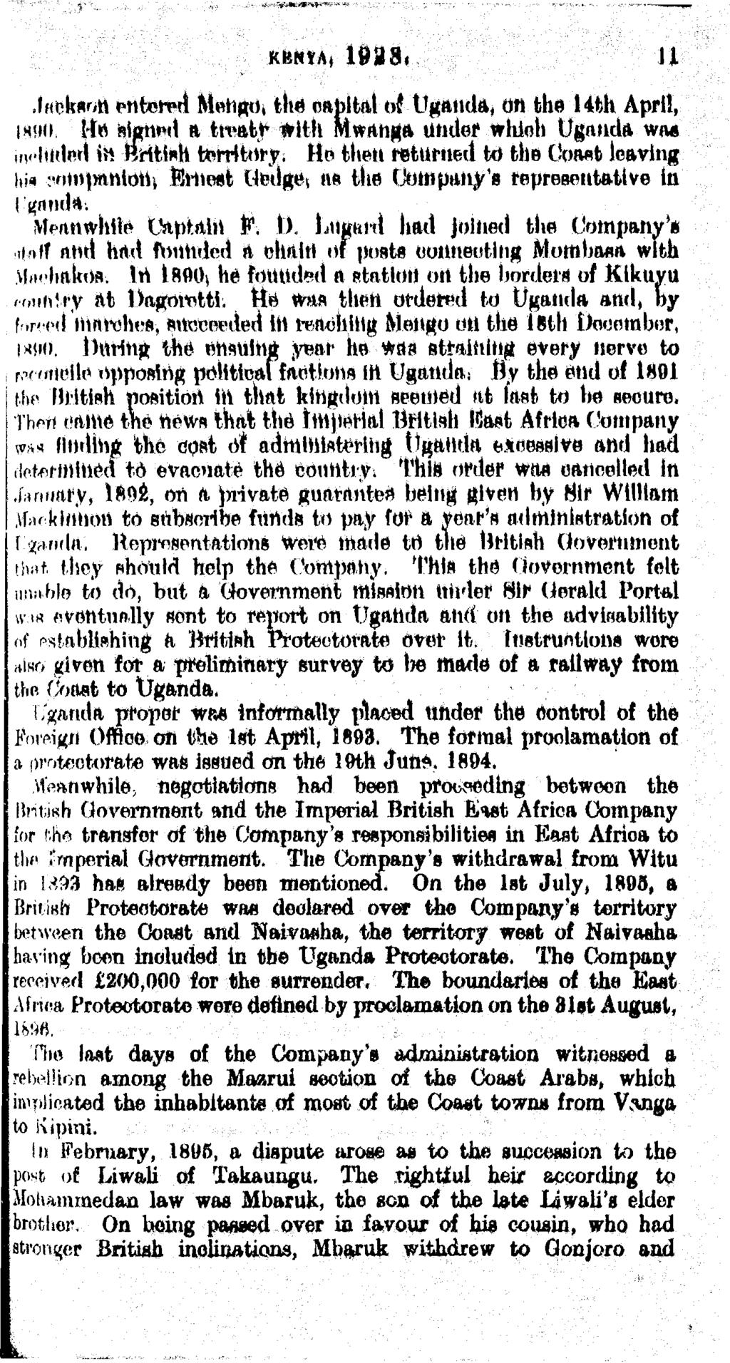 Rfc?oA< leas* Jaeksott entered Mehgo.. the eahltal of Uganda, cm the Hth April, 1890.