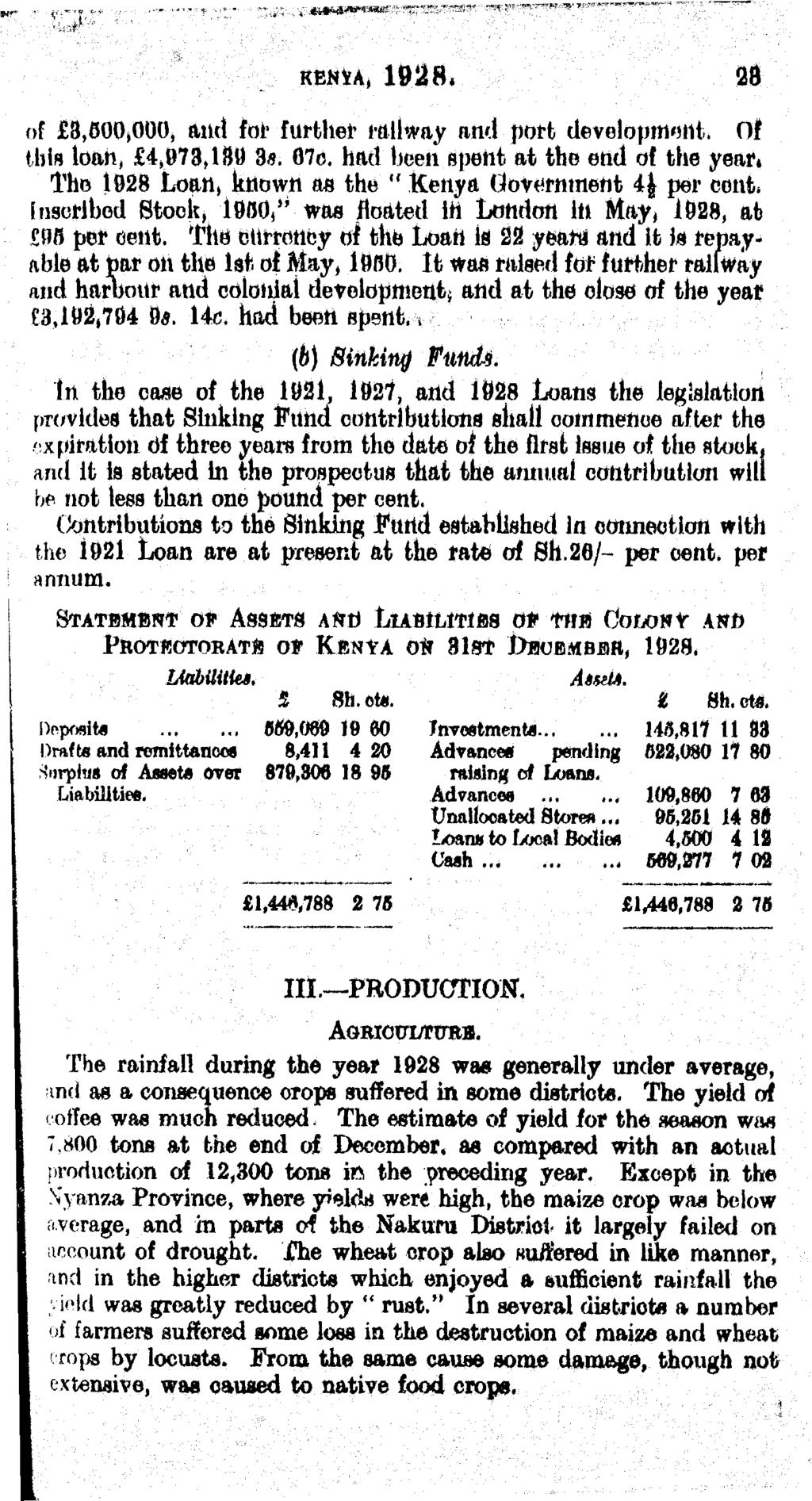 KEN*A, 1928. 28 of 8,600,000, And for further railway and port development, Of this loan, 4,973,180 3a. 07c.